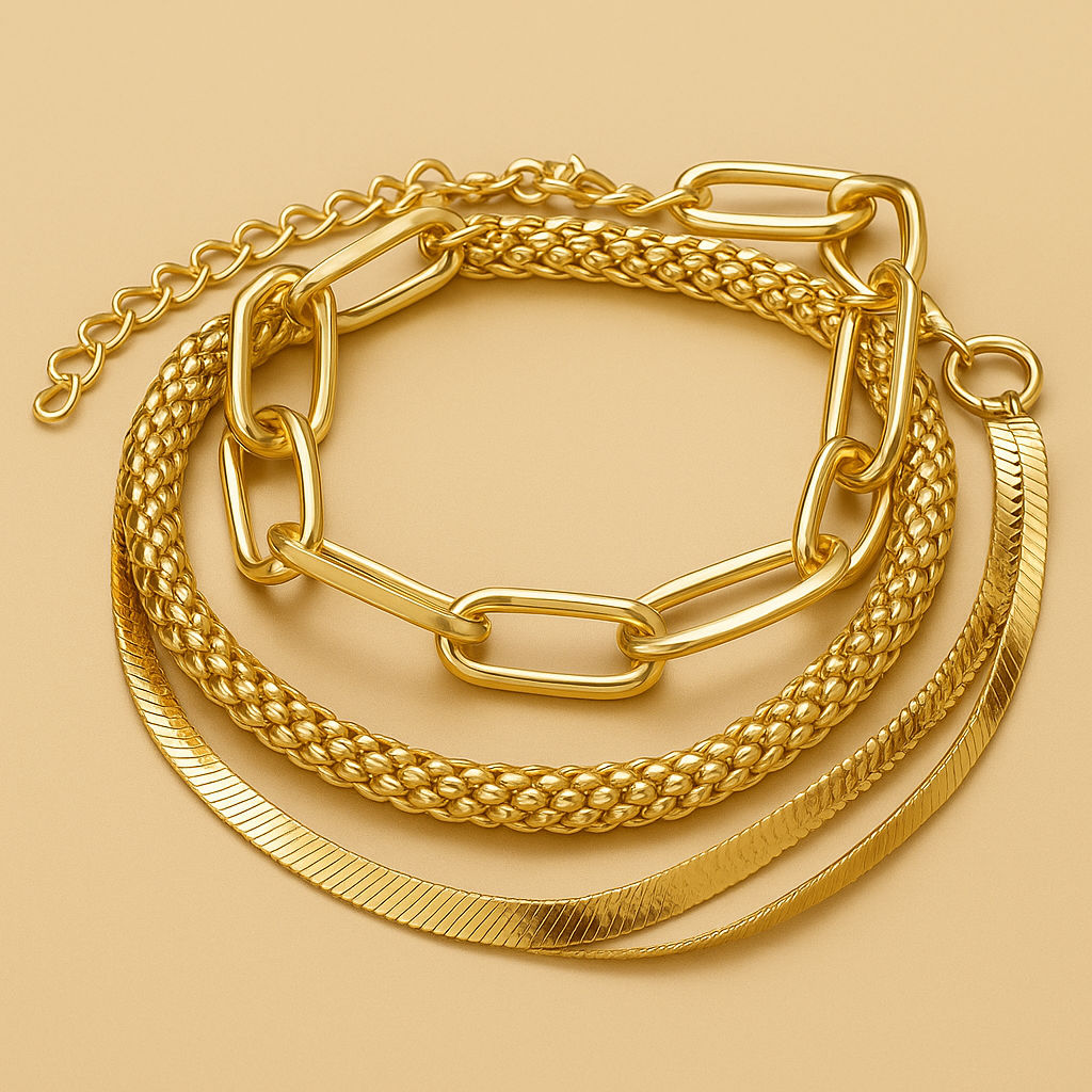 Vintage Gouden Slangenschakel Armbanden Set - 3-Delig
